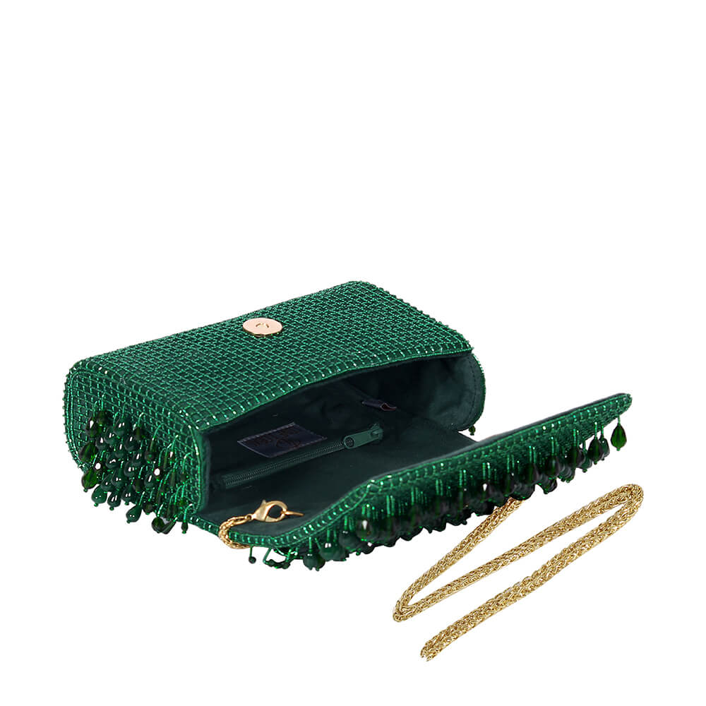 Opal Flapover Clutch Emerald Green With Handle