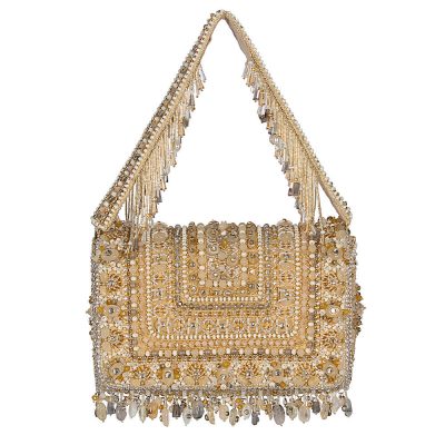 Amara Flapover Clutch Peerless Gold Lustrous Silver With Handle