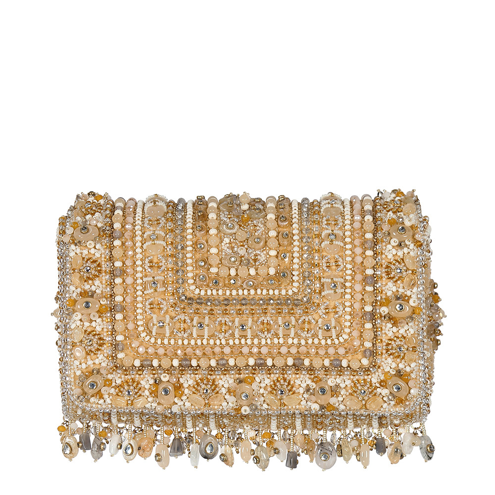 Amara Flapover Clutch Peerless Gold Lustrous Silver