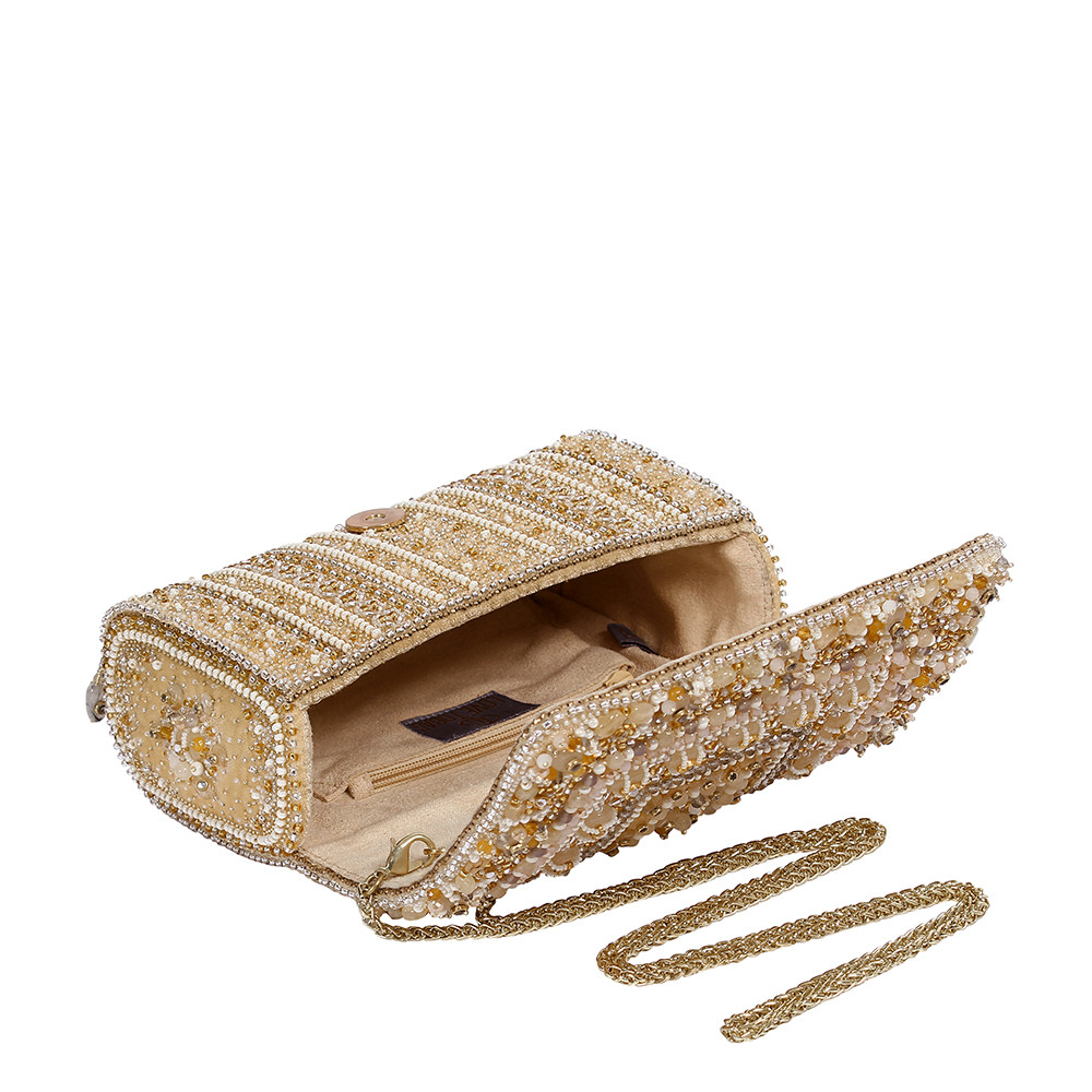 Amara Flapover Clutch Peerless Gold Lustrous Silver