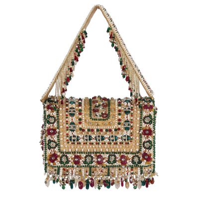 Amara Flapover Clutch Ruby Red Emerald Green MULTI With Handle