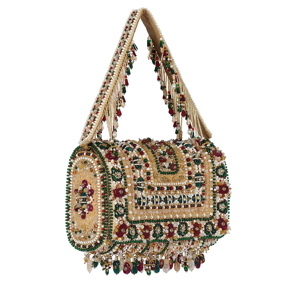 Amara Flapover Clutch Ruby Red Emerald Green MULTI With Handle