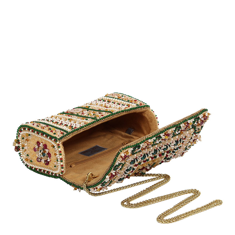 Amara Flapover Clutch Ruby Red Emerald Green MULTI With Handle