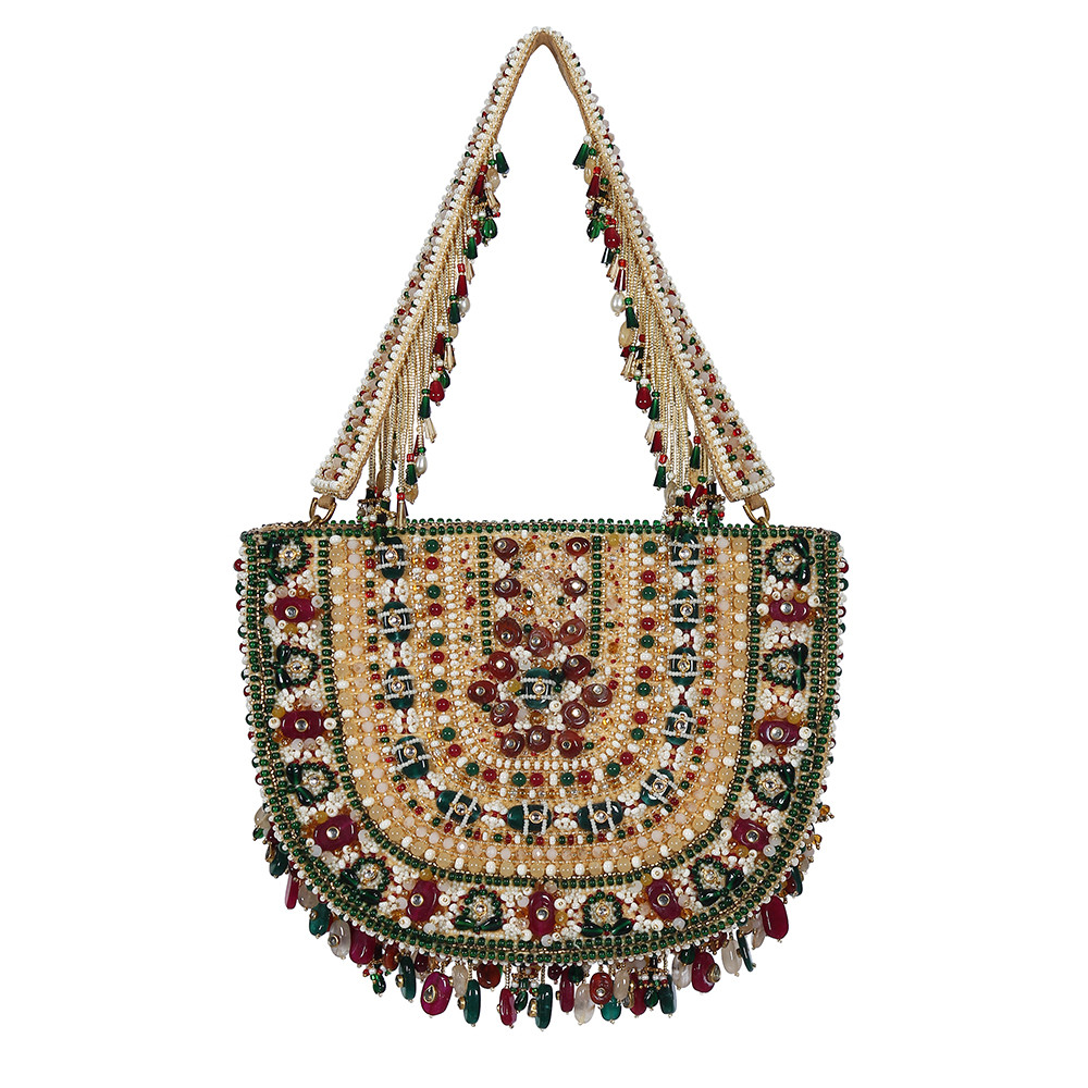 Amara Moon Clutch Ruby Red Emerald Green MULTI With Handle