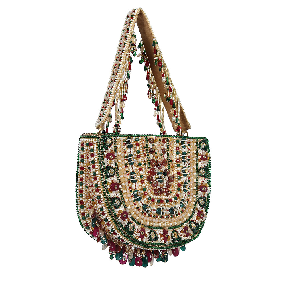 Amara Moon Clutch Ruby Red Emerald Green MULTI With Handle