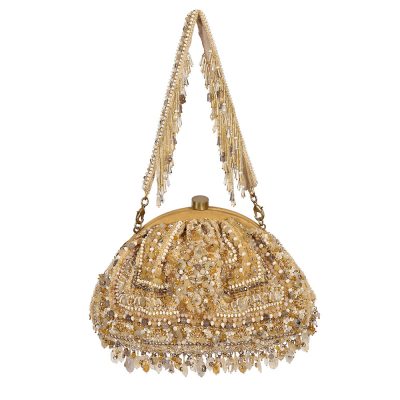 Amara Soft Pouch Peerless Gold Lustrous Silver With Handle