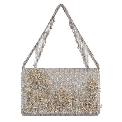 ESME Flapover Clutch Lustrous Silver With Handle