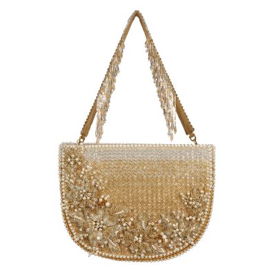 Esme Moon Clutch Peerless Gold Lustrous Silver With Handle