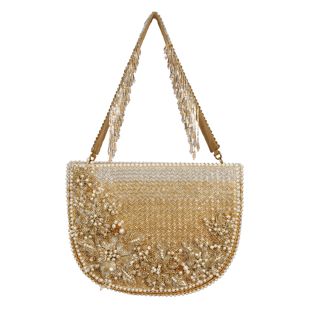 Esme Moon Clutch Peerless Gold Lustrous Silver With Handle