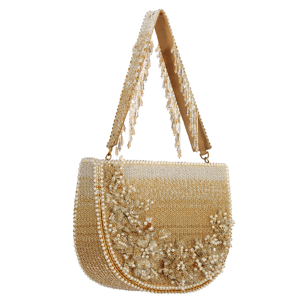 Esme Moon Clutch Peerless Gold Lustrous Silver With Handle