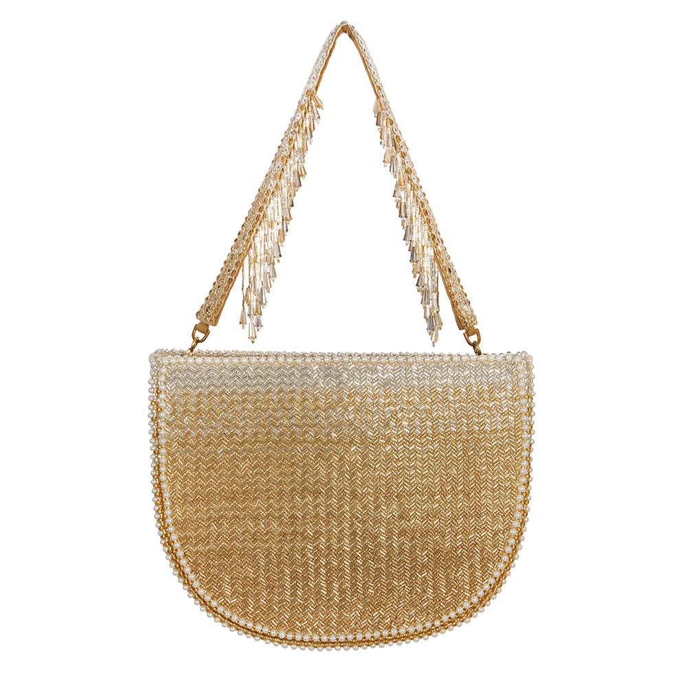Esme Moon Clutch Peerless Gold Lustrous Silver With Handle