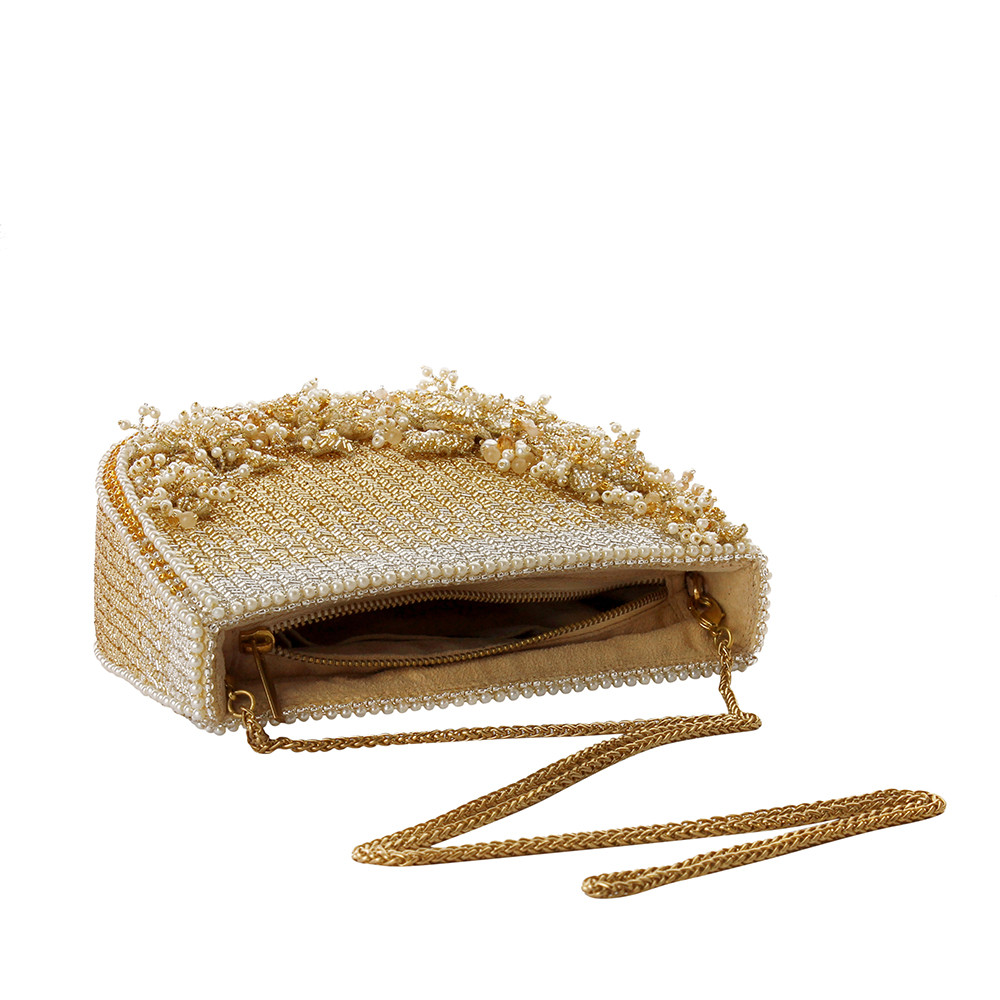 Esme Moon Clutch Peerless Gold Lustrous Silver With Handle