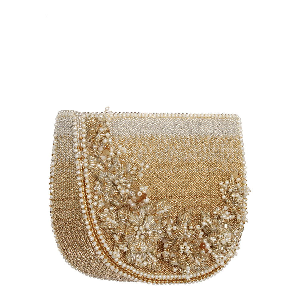 Esme Moon Clutch Peerless Gold Lustrous Silver