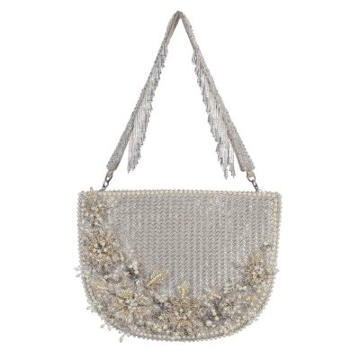 Esme Moon Clutch Lustrous Silver With Handle