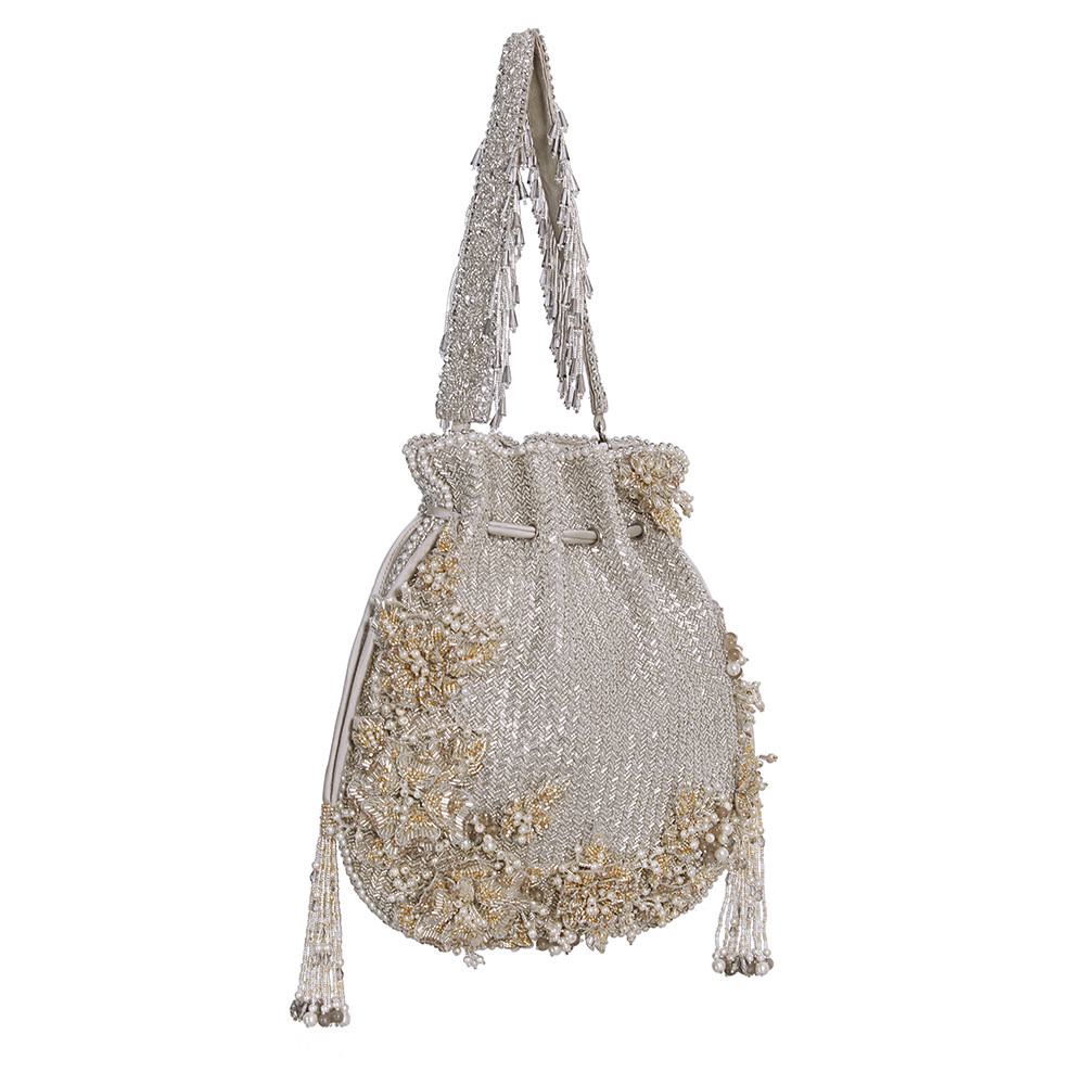Esme Potli Lustrous Silver With Handle