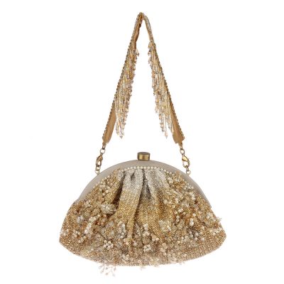 ESME Soft Pouch Peerless Gold Lustrous Silver With Handle