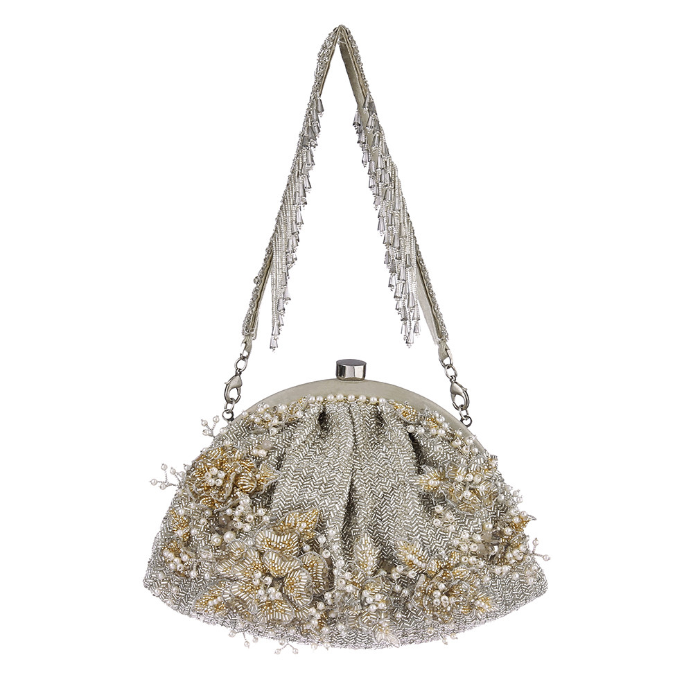 Esme Soft Pouch Lustrous Silver With Handle