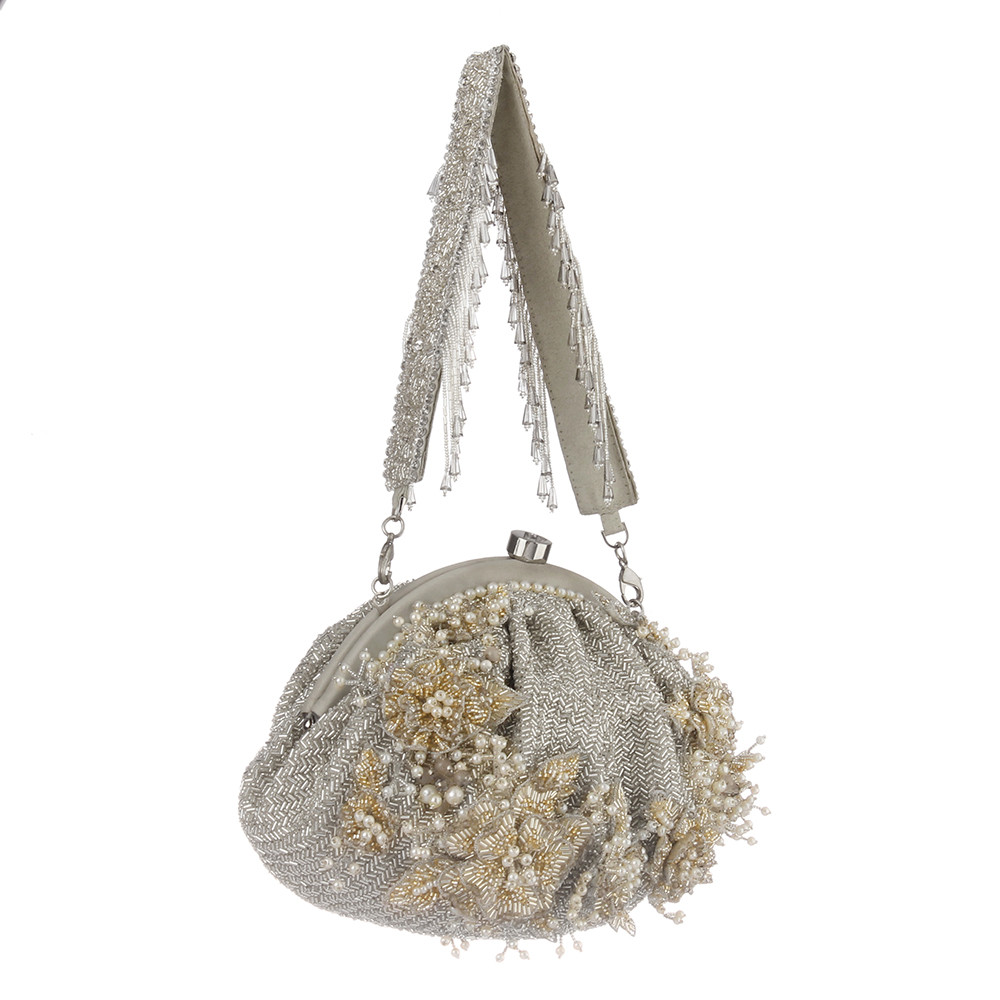 Esme Soft Pouch Lustrous Silver With Handle