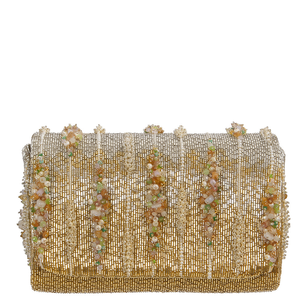 Nora Flapover Clutch Peerless Gold Lustrous Silver MULTI