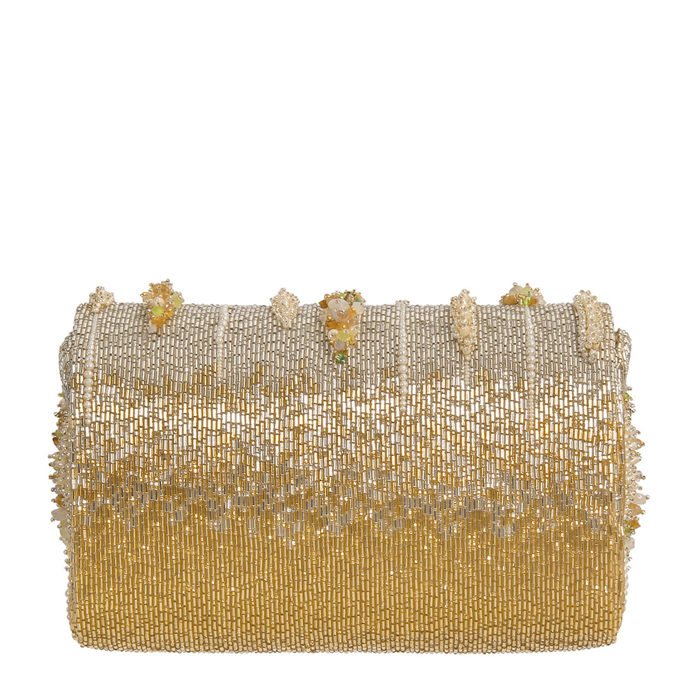 Nora Flapover Clutch Peerless Gold Lustrous Silver MULTI