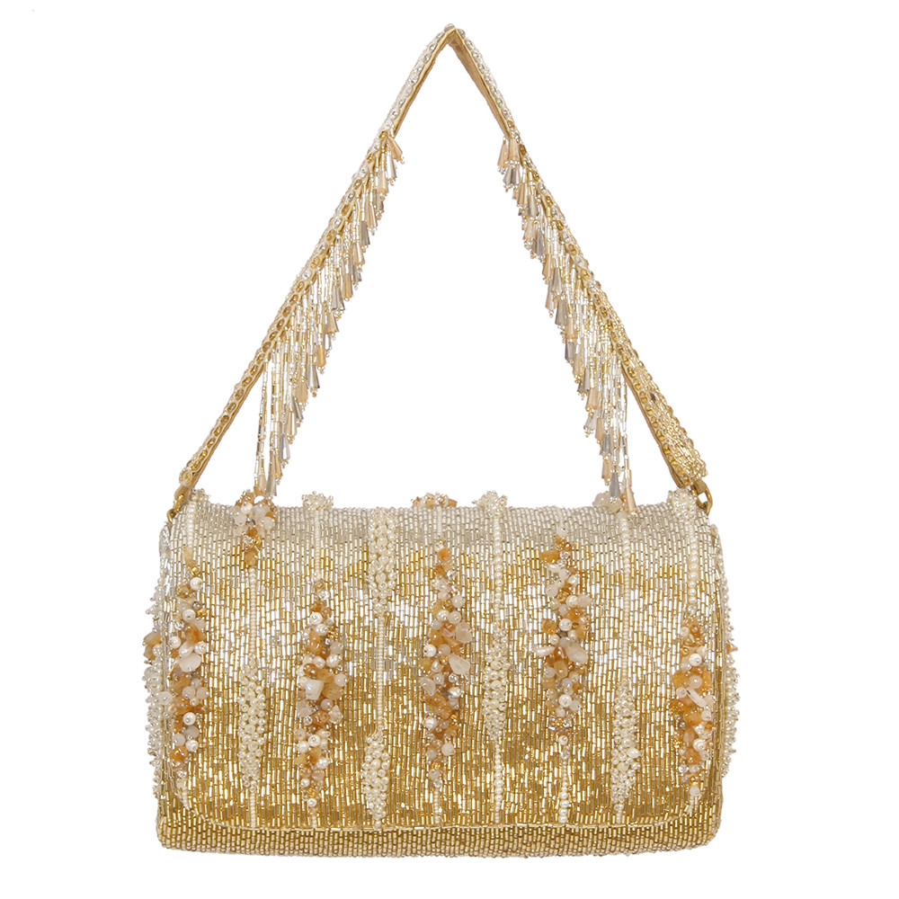 Nora Flapover Clutch Peerless Gold Lustrous Silver With Handle