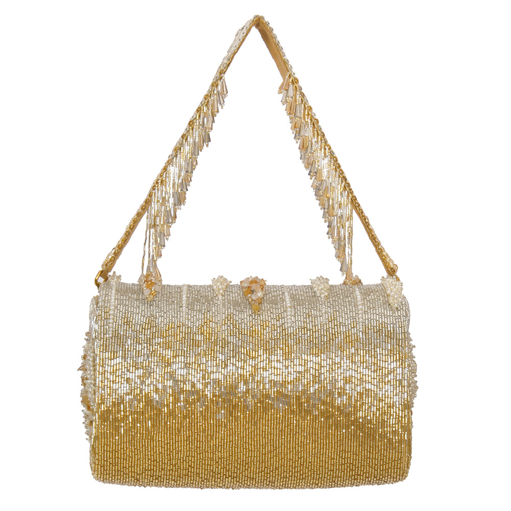 Nora Flapover Clutch Peerless Gold Lustrous Silver With Handle