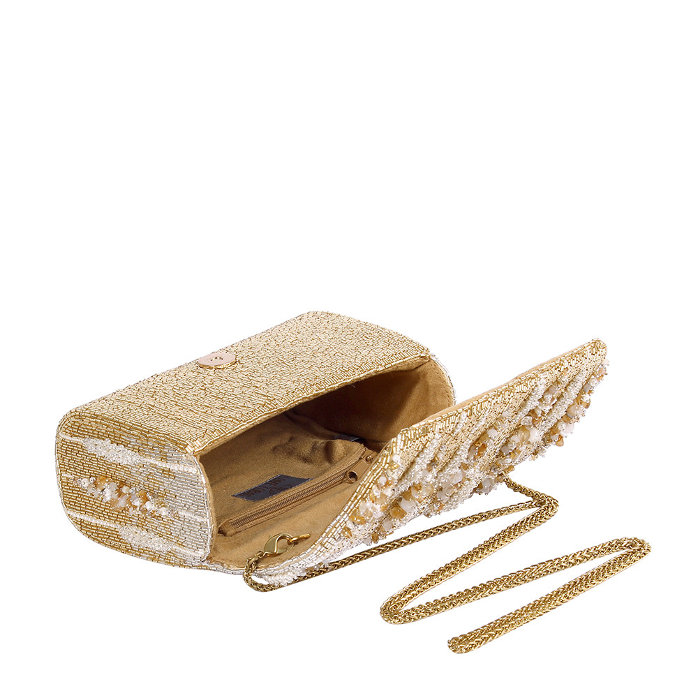 Nora Flapover Clutch Peerless Gold Lustrous Silver With Handle