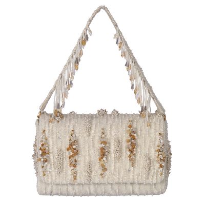 Nora Flapover Clutch Pristine Ivory Peerless Gold Lustrous Silver