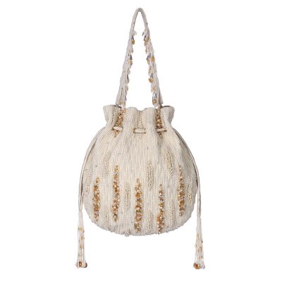 Nora Potli Pristine Ivory Peerless Gold Lustrous Silver With Handle