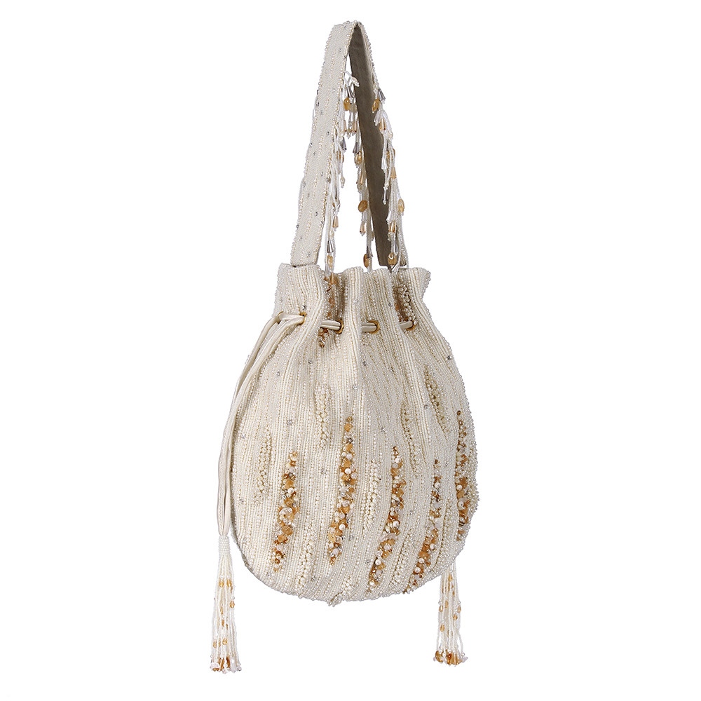 Nora Potli Pristine Ivory Peerless Gold Lustrous Silver With Handle