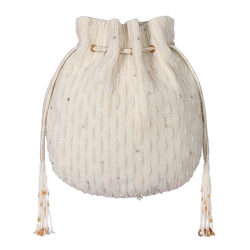 Nora Potli Pristine Ivory Peerless Gold Lustrous Silver