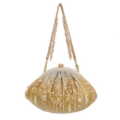 Nora Soft Pouch Peerless Gold Lustrous Silver With Handle