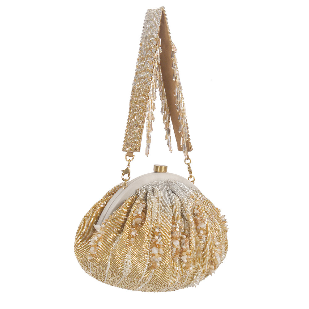 Nora Soft Pouch Peerless Gold Lustrous Silver With Handle