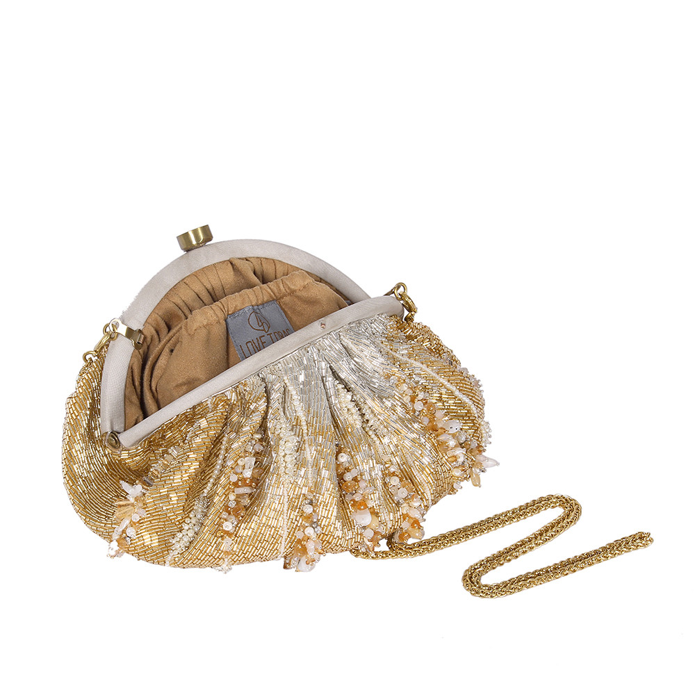 Nora Soft Pouch Peerless Gold Lustrous Silver With Handle