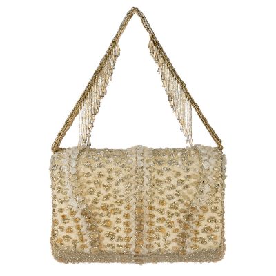 Veira Flapover Clutch Peerless Gold Lustrous Silver With Handle