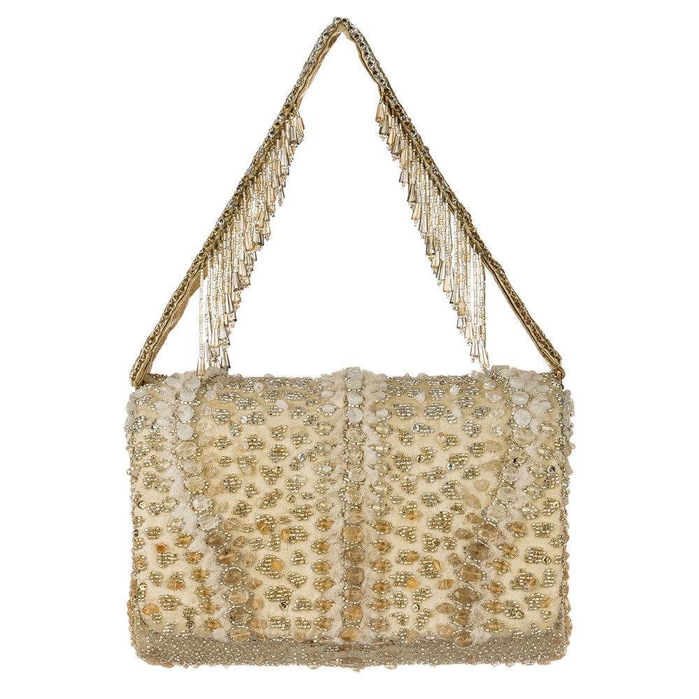 Veira Flapover Clutch Peerless Gold Lustrous Silver With Handle