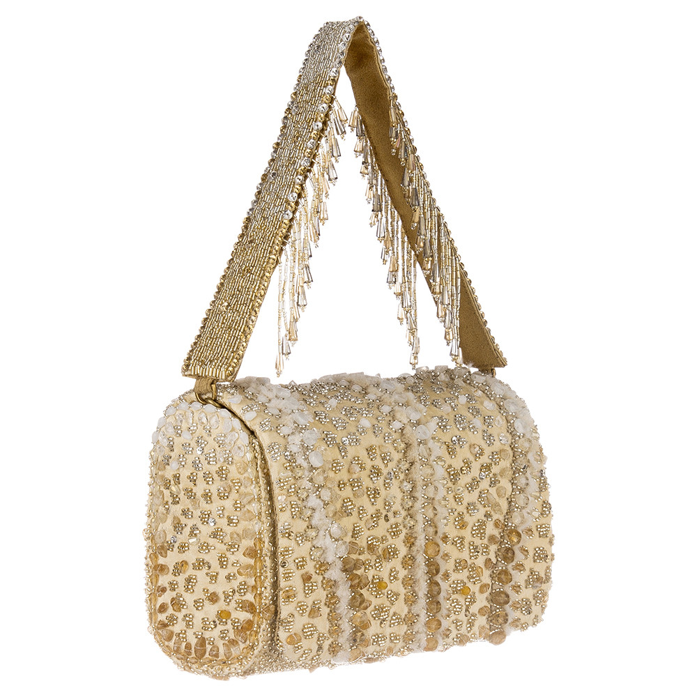 Veira Flapover Clutch Peerless Gold Lustrous Silver With Handle