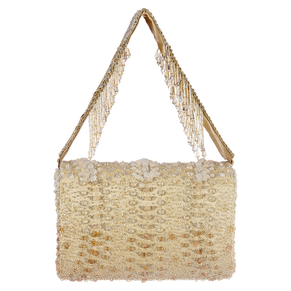 Veira Flapover Clutch Peerless Gold Lustrous Silver With Handle