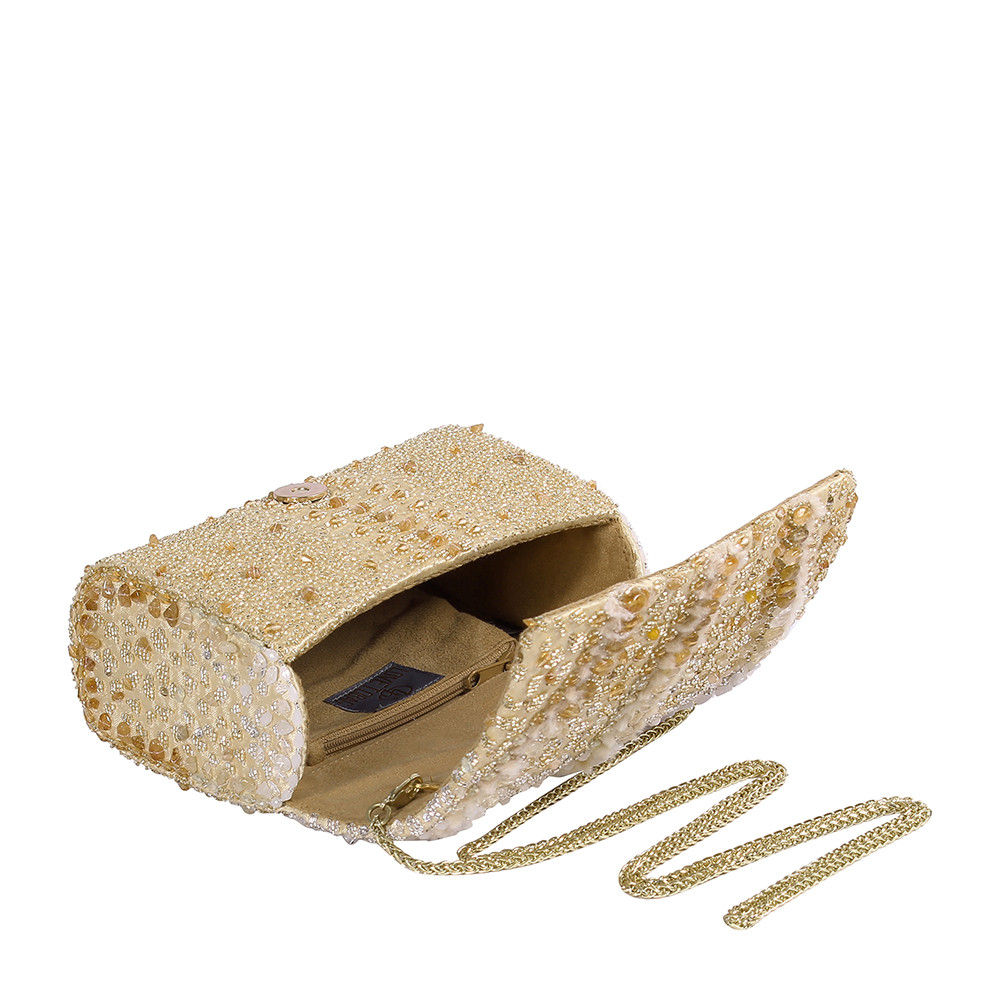 Veira Flapover Clutch Peerless Gold Lustrous Silver With Handle