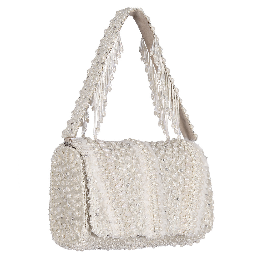 Veira Flapover Clutch Pristine Ivory With Handle