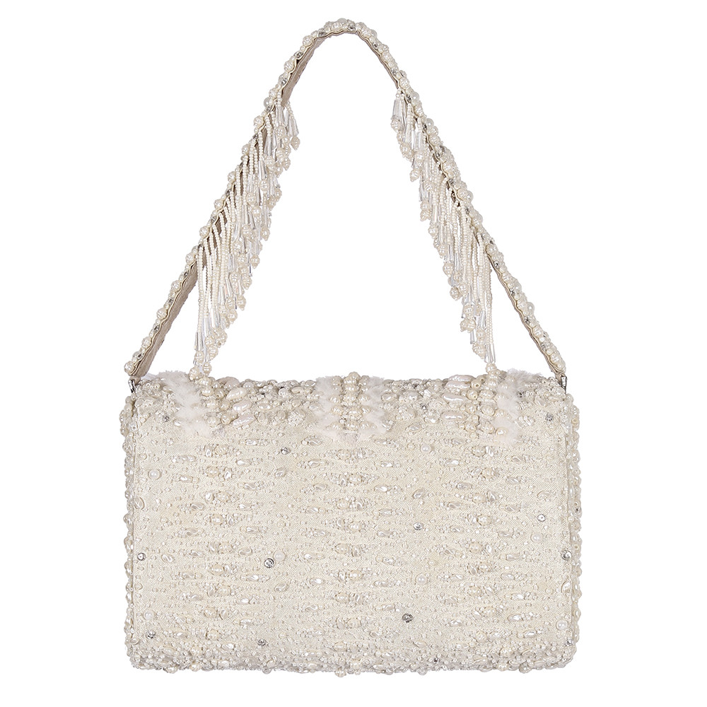Veira Flapover Clutch Pristine Ivory With Handle