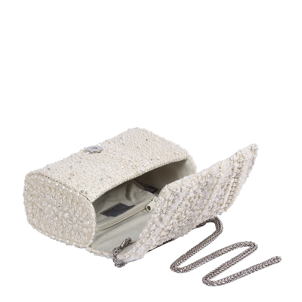 Veira Flapover Clutch Pristine Ivory With Handle