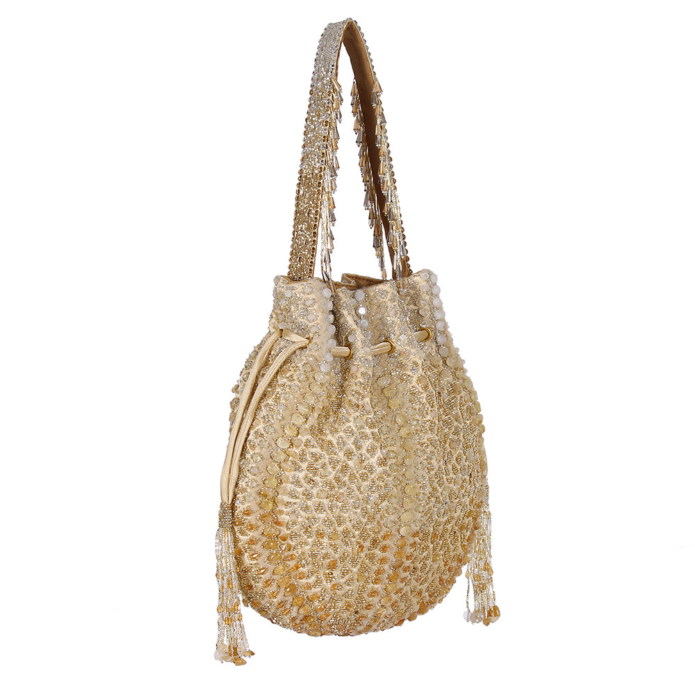 Veira Potli Peerless Gold Lustrous Silver with Handle