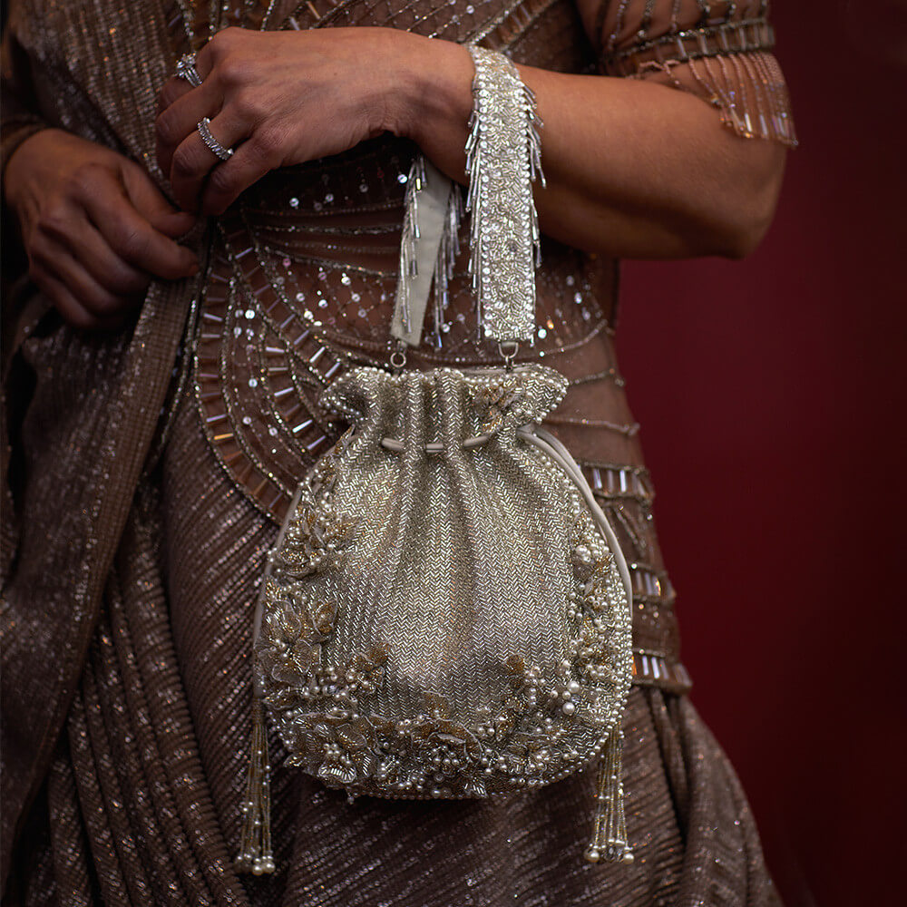 Esme Potli Lustrous Silver With Handle