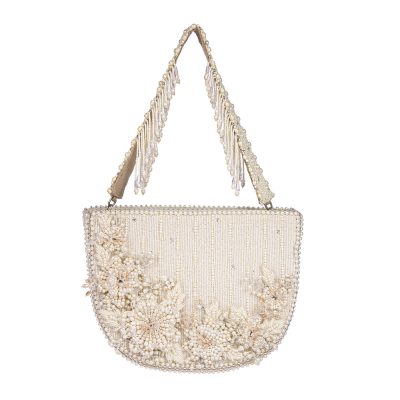 Esme Moon Clutch Pristine Ivory with Handle