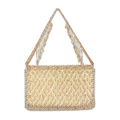 Joel Flapover Clutch Peerless Gold Lustrous Silver with Handle