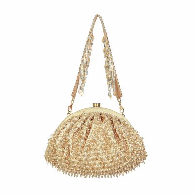 Joel Soft Pouch Peerless Gold Lustrous Silver With Handle