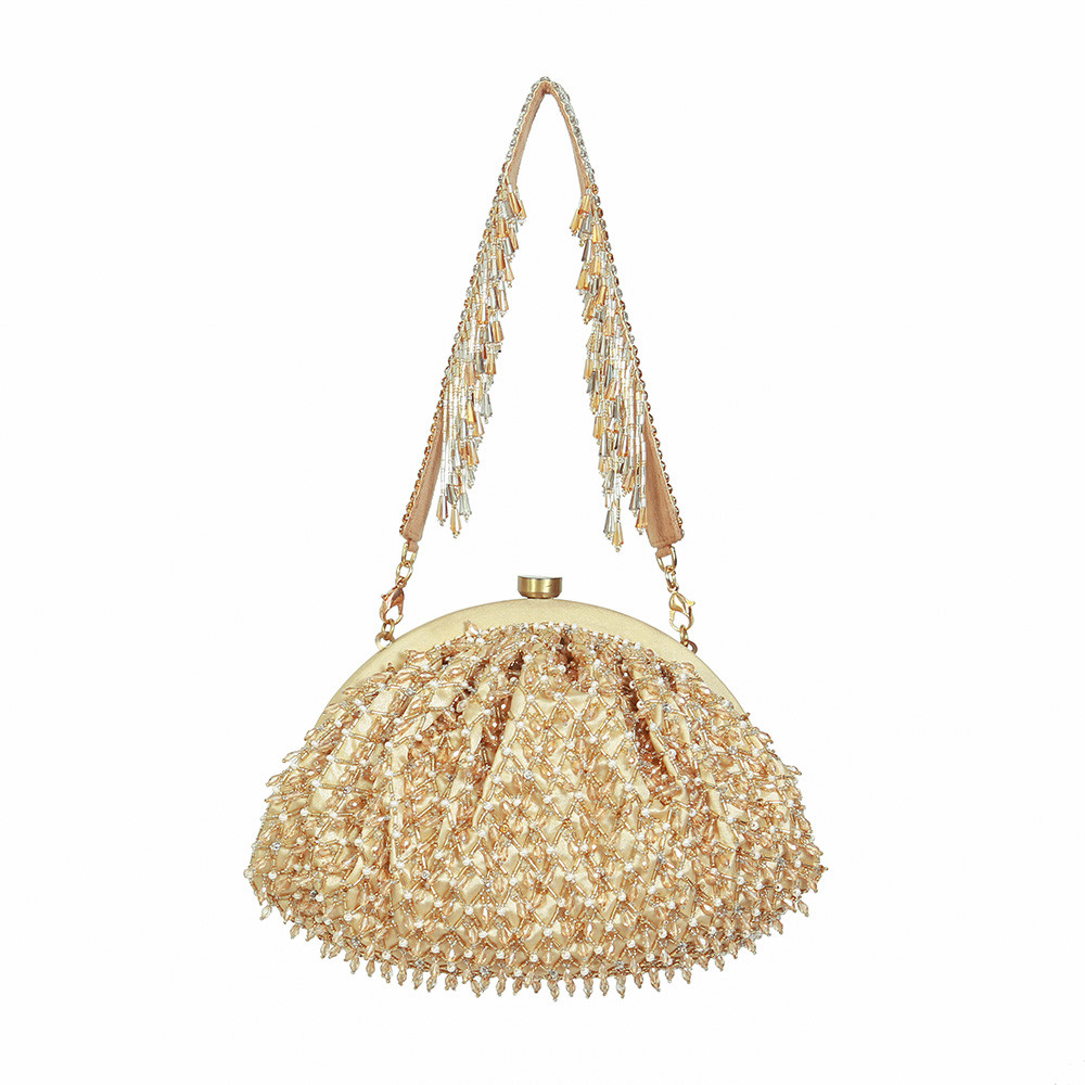 Joel Soft Pouch Peerless Gold Lustrous Silver With Handle