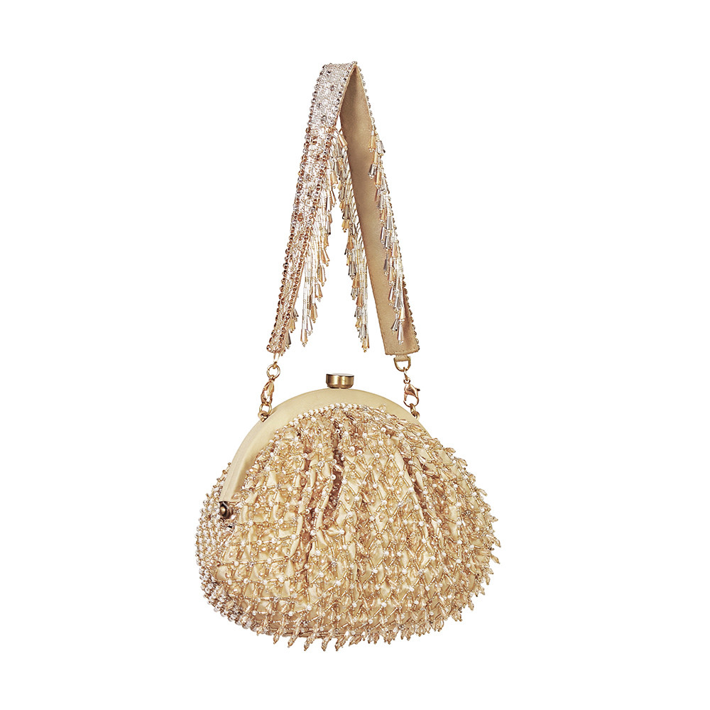 Joel Soft Pouch Peerless Gold Lustrous Silver With Handle