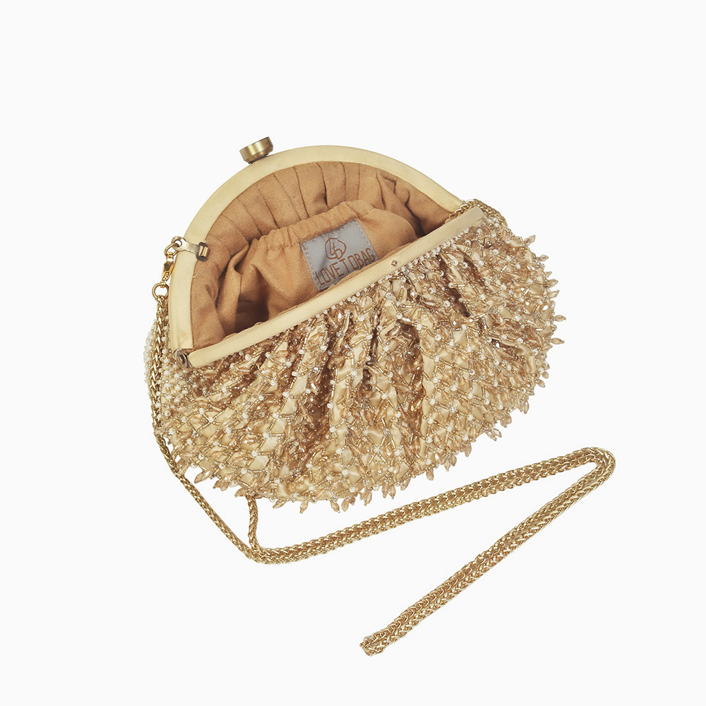 Joel Soft Pouch Peerless Gold Lustrous Silver With Handle